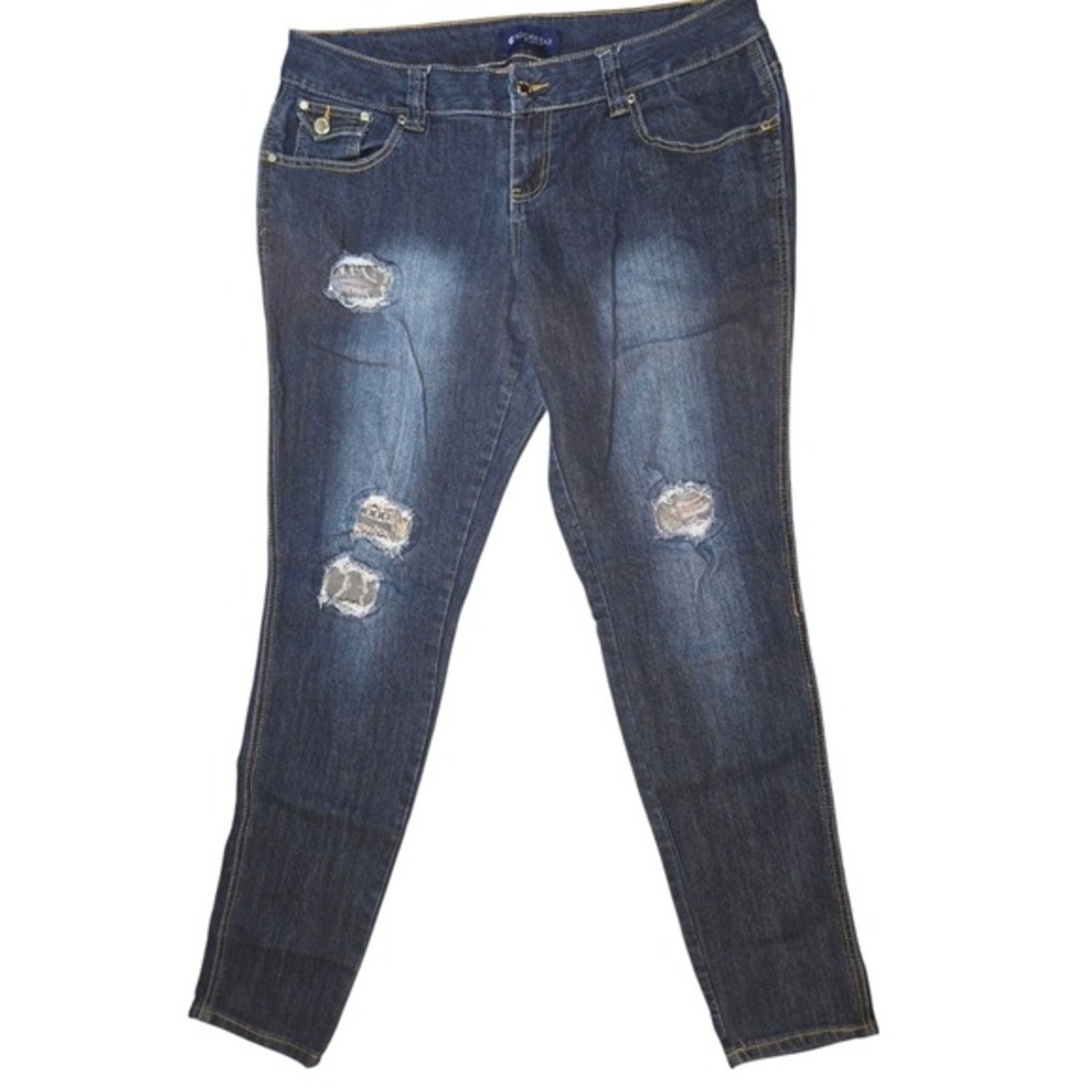 Rocawear  Women's Blue Jeans‎ Distressed Vintage 90'S Size-16 Painted Pockets